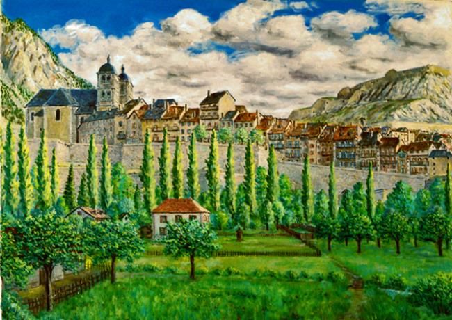 Painting titled "Briançon 1920" by Alain Rapin, Original Artwork