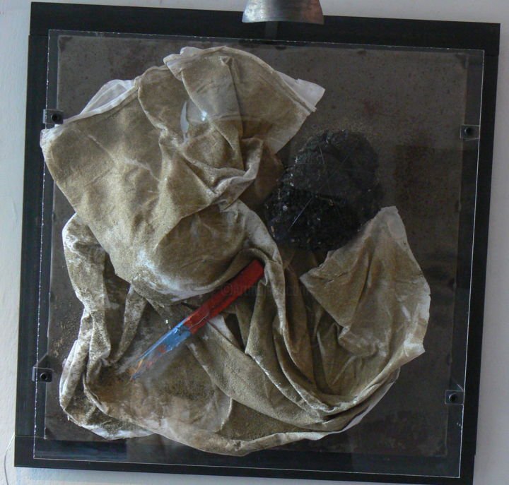 Collages intitolato "PEZZO DI SPIAGGIA" da Corrado Askerz - Korrad, Opera d'arte originale, Collages Montato su Metallo