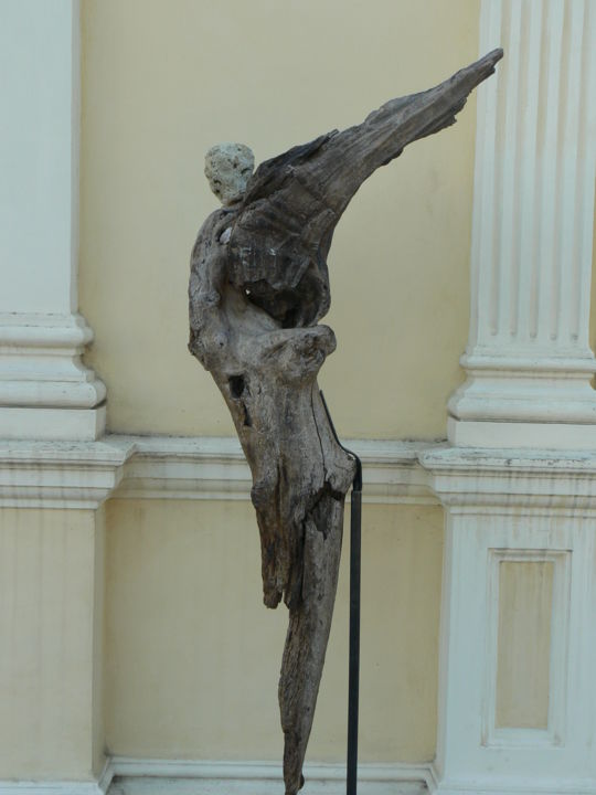 Sculpture titled ""ANGELO GUARDIANO "" by Corrado Askerz - Korrad, Original Art, Wood