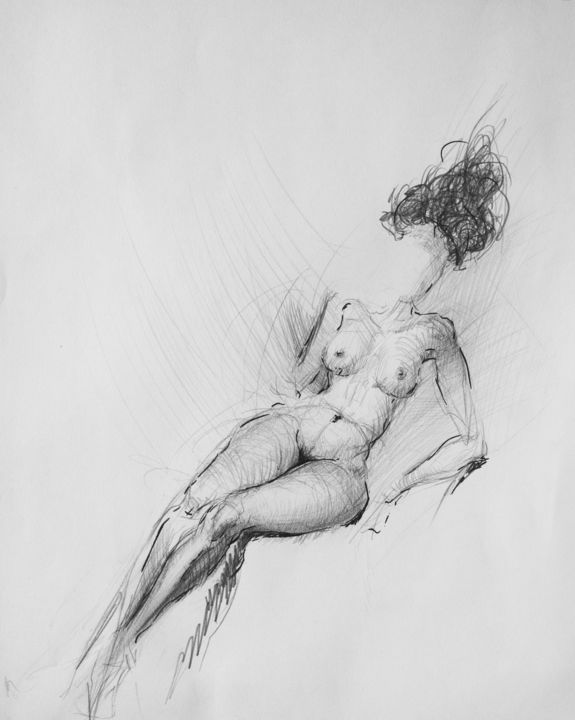 Tekening getiteld "Female Body Study" door Mihail Ivanov, Origineel Kunstwerk, Potlood