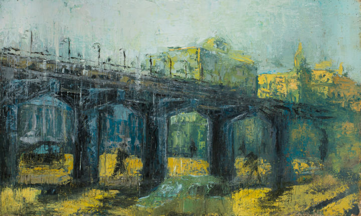 Painting titled "Industrial Landscap…" by Mihail Ivanov, Original Artwork, Oil