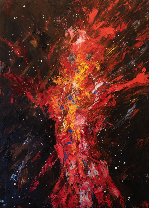 Painting titled "Red Shadow XI: Ember" by Mihail Ivanov, Original Artwork, Oil