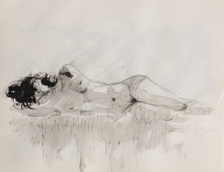 Dessin intitulée "Nude Female lying o…" par Mihail Ivanov, Œuvre d'art originale, Encre
