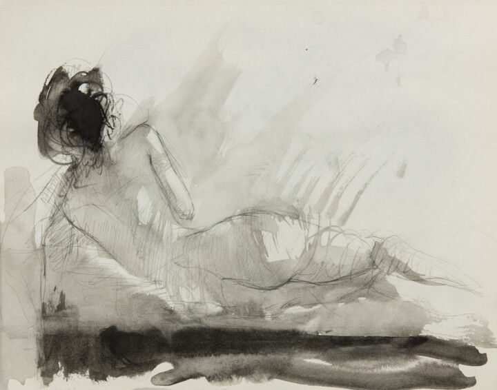 Drawing titled "On the bed with her…" by Mihail Ivanov, Original Artwork, Ink