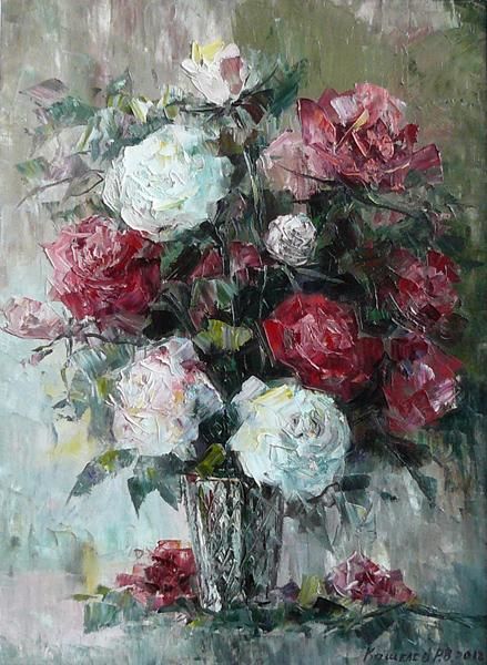 Malarstwo zatytułowany „Розы.” autorstwa Роман Кошелев, Oryginalna praca, Olej