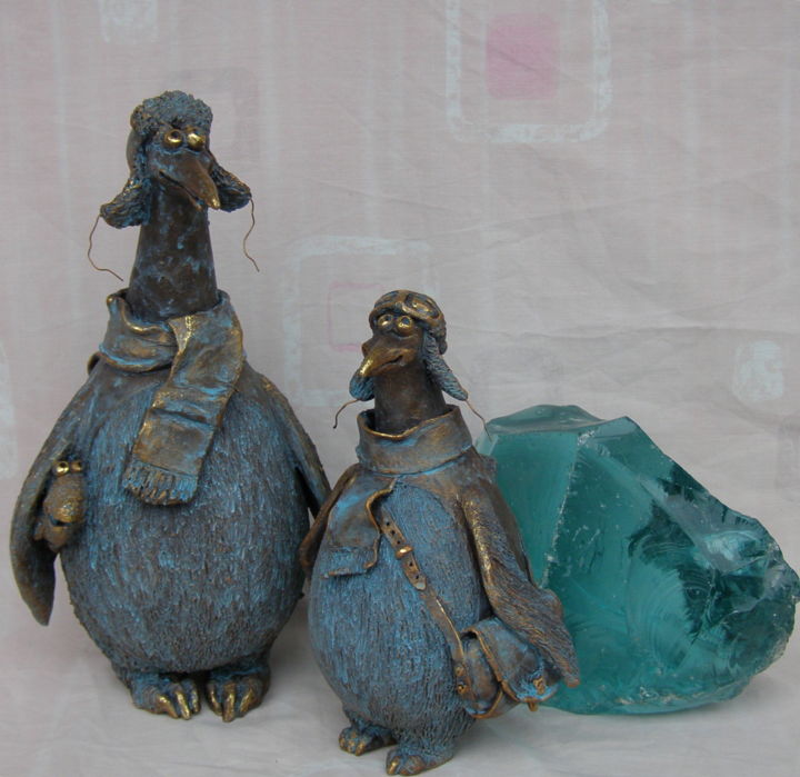 Скульптура под названием "Из жизни пингвинов.…" - Константин И Серафима Федоров И Крушельницкая, Подлинное произведение иску…