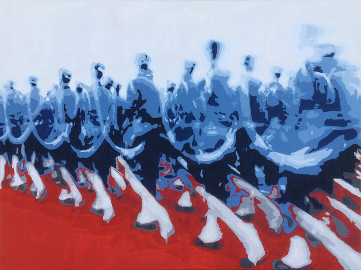 Malarstwo zatytułowany „To War” autorstwa Kosta Morr, Oryginalna praca, Akryl Zamontowany na Drewniana rama noszy