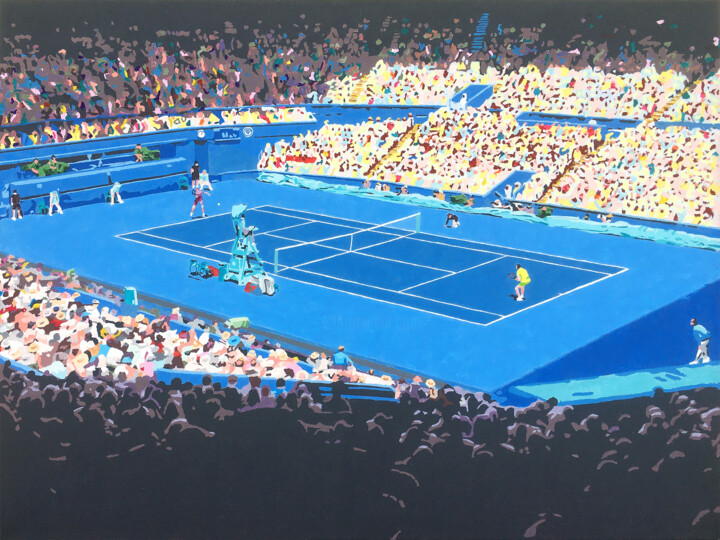 Painting titled "Tennis" by Kosta Morr, Original Artwork, Acrylic Mounted on Wood Stretcher frame