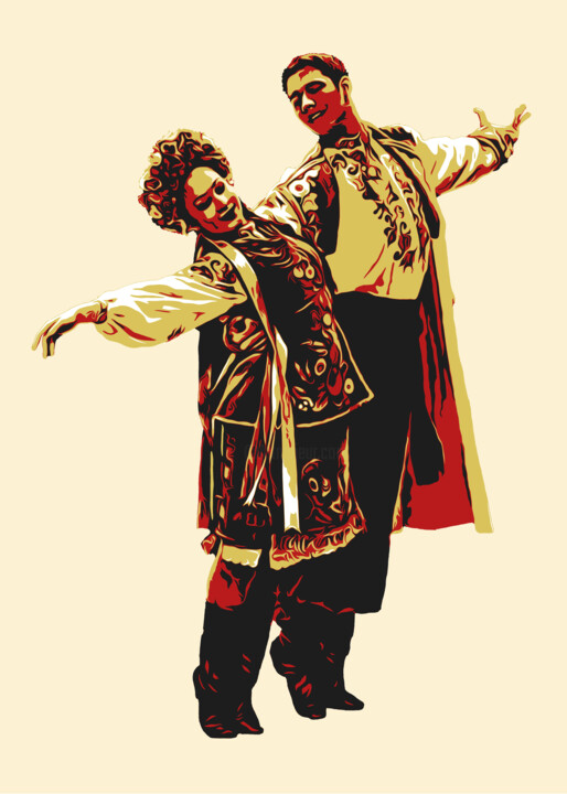 Картина под названием "Folk dance_1" - Kosta Morr, Подлинное произведение искусства, Акрил Установлен на Деревянная рама для…