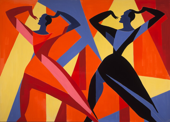 Painting titled "Dancers 3" by Kosta Morr, Original Artwork, Acrylic Mounted on Wood Stretcher frame