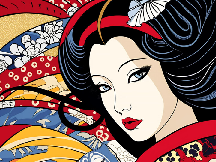 Malerei mit dem Titel "Japanese woman 2" von Kosta Morr, Original-Kunstwerk, Acryl Auf Keilrahmen aus Holz montiert