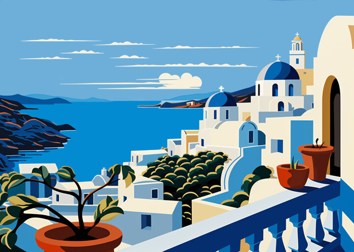 Painting titled "Greek Island 5" by Kosta Morr, Original Artwork, Acrylic