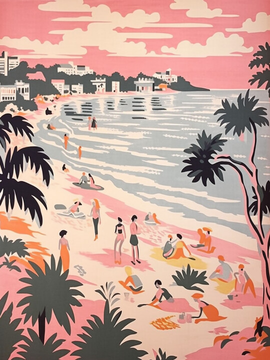 Pittura intitolato "Beach tiole print" da Kosta Morr, Opera d'arte originale, Acrilico Montato su Telaio per barella in legno