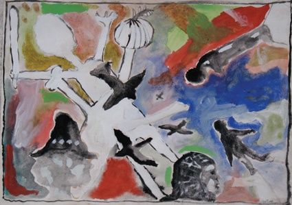 Peinture intitulée "La bruja y el guerr…" par Kardo Kosta, Œuvre d'art originale, Huile