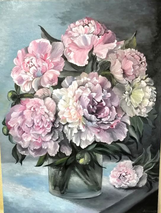 Pintura intitulada "Цветы в вазе" por Anastasiia Abramets, Obras de arte originais, Óleo Montado em Armação em madeira