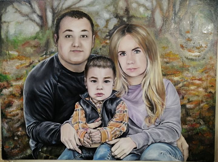 Картина под названием "Портрет" - Анастасия Абрамец, Подлинное произведение искусства, Масло Установлен на Деревянная рама д…