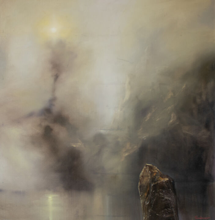 Картина под названием "Lonely stone" - Kostiantyn Hudaiev, Подлинное произведение искусства, Масло