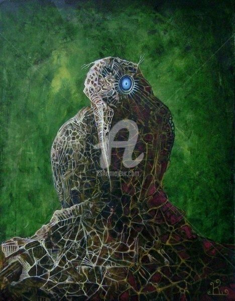 Painting titled "Bird" by Leszek Kostuj, Original Artwork, Acrylic