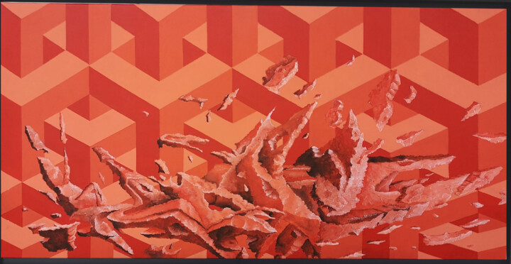 Pintura intitulada "Orange psy" por Kotek_prod, Obras de arte originais, Acrílico Montado em Armação em madeira