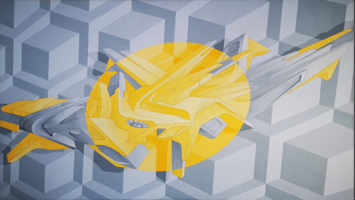 Pintura intitulada "Yellow Light" por Kotek_prod, Obras de arte originais, Acrílico Montado em Armação em madeira