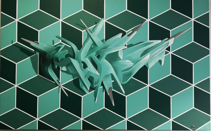 Pintura intitulada "Green Aqua" por Kotek_prod, Obras de arte originais, Acrílico Montado em Armação em madeira
