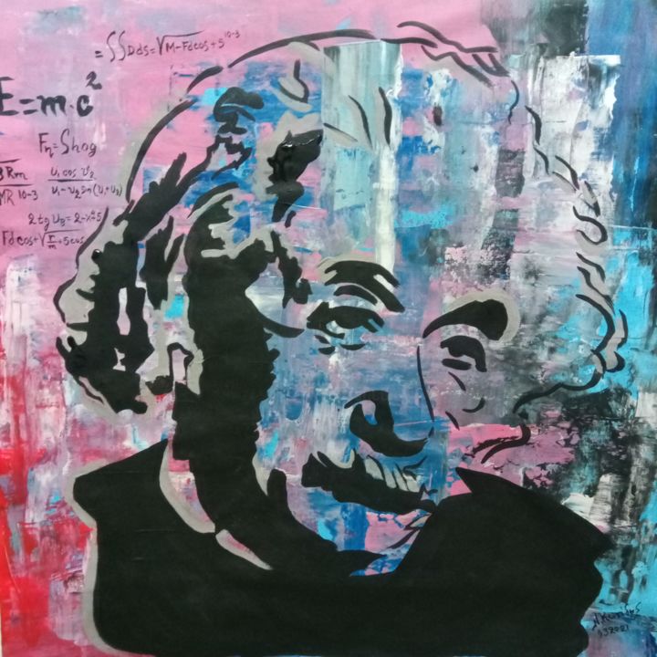 Painting titled "Albert Einstein" by Kotides Nikolaos, Original Artwork, Acrylic