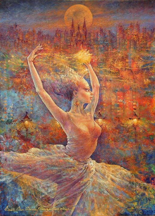 Painting titled "The Dance of the Li…" by Kot Valeriy, Original Artwork, Oil