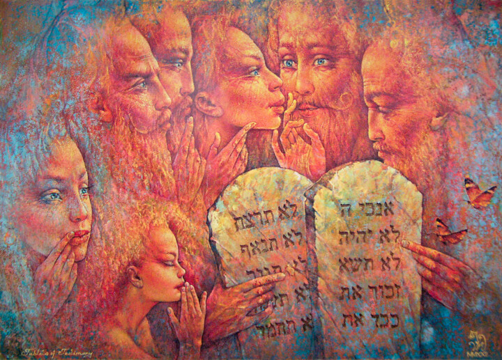 Painting titled "Tablets of Testimony" by Kot Valeriy, Original Artwork, Oil Mounted on Cardboard
