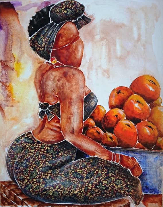 Peinture intitulée "Sarah la vendeuse" par Ludovic Kouassi, Œuvre d'art originale, Acrylique