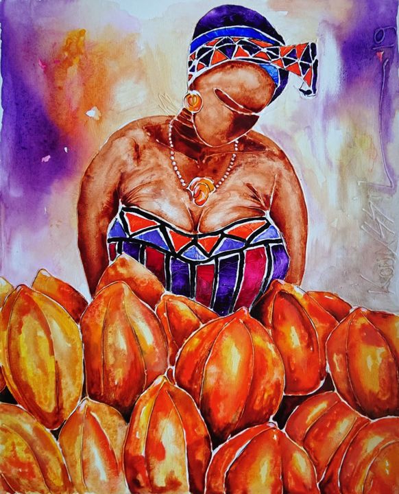 Peinture intitulée "Les papayes de Sarah" par Ludovic Kouassi, Œuvre d'art originale, Acrylique