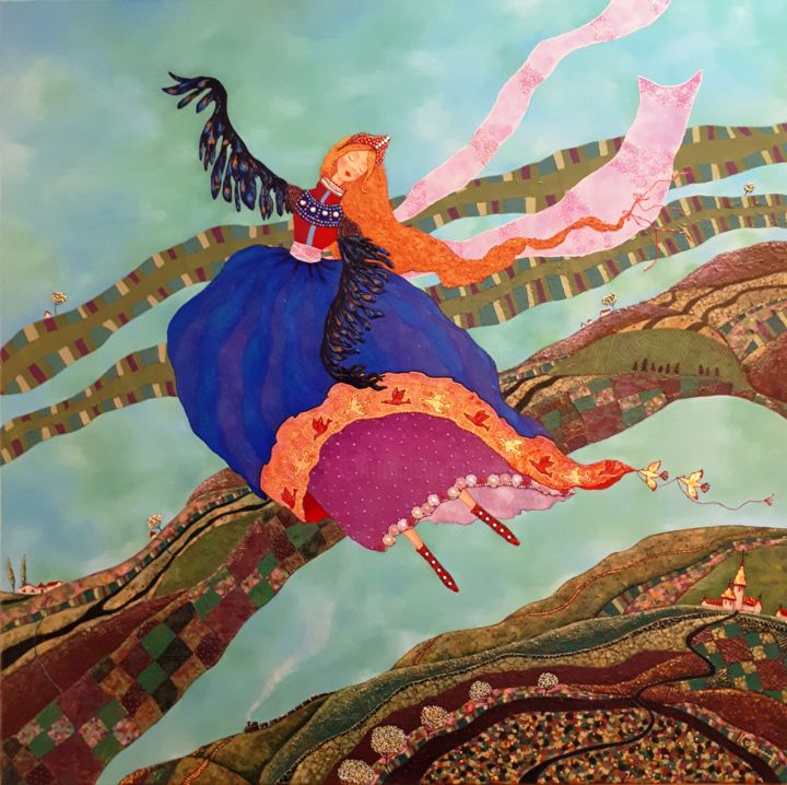Pittura intitolato "Oiseau de bonheur" da Elena  Koupaliantz, Opera d'arte originale, Acrilico