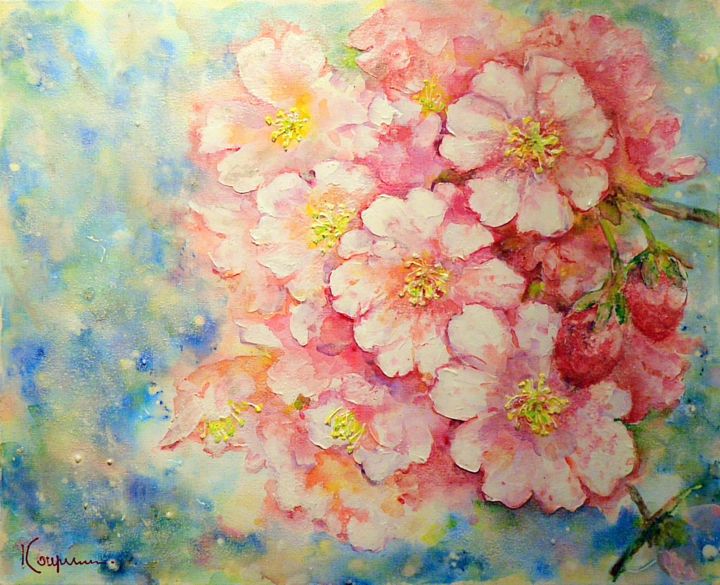 Peinture intitulée "Sakura" par Elena  Koupaliantz, Œuvre d'art originale, Acrylique