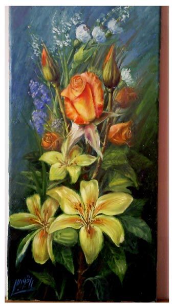 Peinture intitulée "Bouquet1.peinture_s…" par Abdesslem Elkoussi, Œuvre d'art originale, Huile