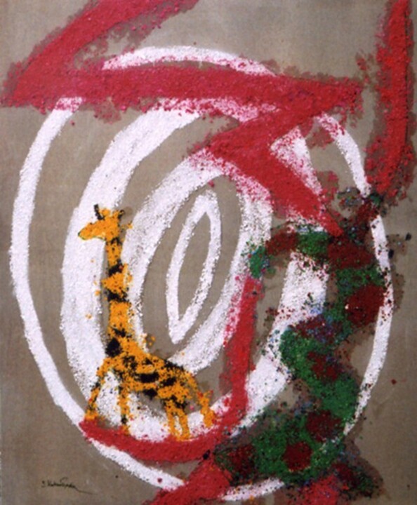 Painting titled "Girafe" by Koutsandréou Georges, Original Artwork, Acrylic