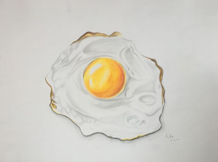 Drawing titled "Fried egg" by Maria Koutsoumpou, Original Artwork, Graphite