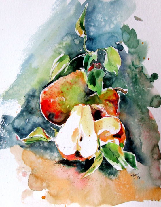Painting titled "Sweet pears" by Anna Brigitta Kovacs (KAB), Original Artwork, Watercolor