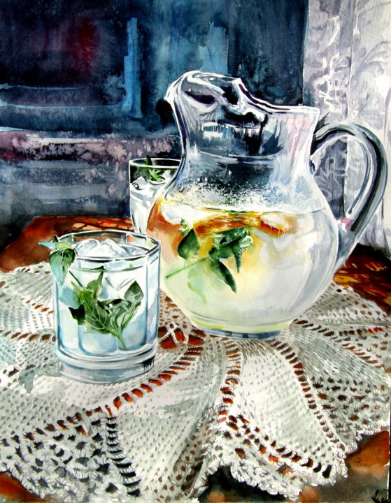 Painting titled "Still life with lim…" by Anna Brigitta Kovacs (KAB), Original Artwork, Watercolor