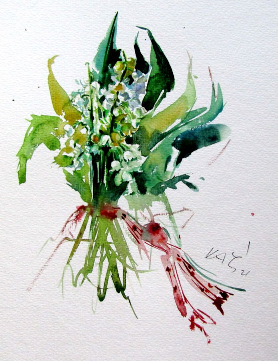 Painting titled "Lily of the valley" by Anna Brigitta Kovacs (KAB), Original Artwork, Watercolor