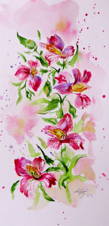 Painting titled "Tropical floral" by Anna Brigitta Kovacs (KAB), Original Artwork, Watercolor