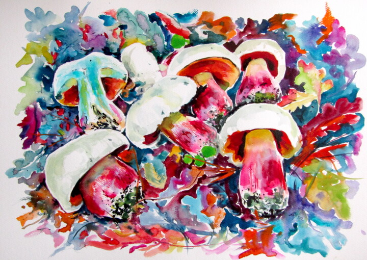 "Mushrooms Boletus S…" başlıklı Tablo Anna Brigitta Kovacs (KAB) tarafından, Orijinal sanat, Suluboya
