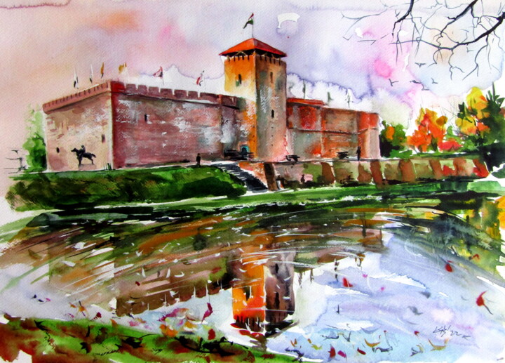 Painting titled "Castle of Gyula in…" by Anna Brigitta Kovacs (KAB), Original Artwork, Watercolor