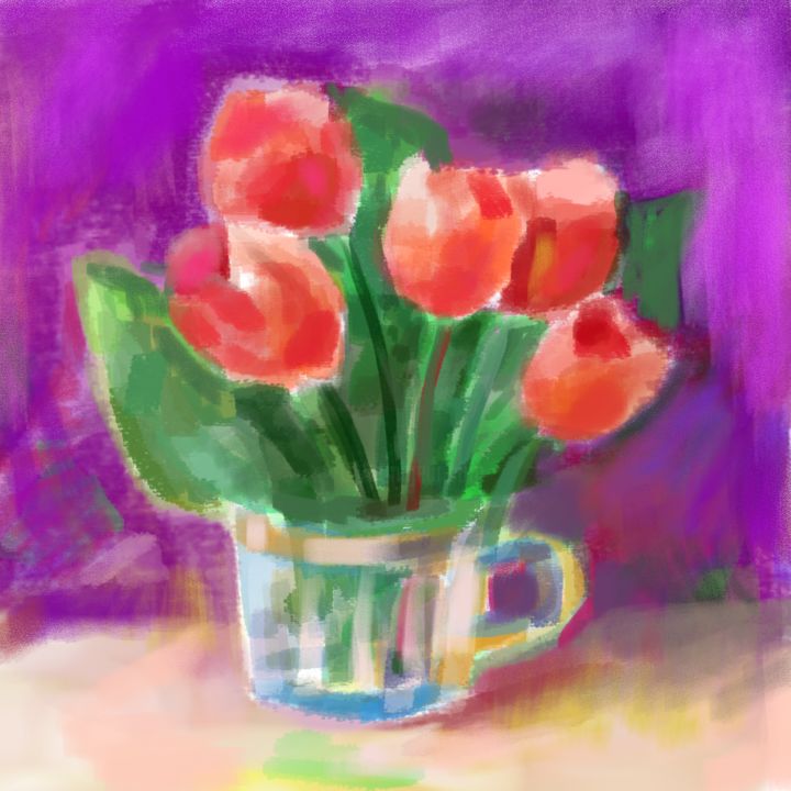 Digital Arts titled "Five red tulips" by Kovalen, Original Artwork, 2D Digital Work