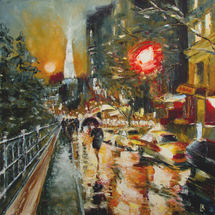 Painting titled "A walk in the night" by Ludmila Kovalenko, Original Artwork, Oil