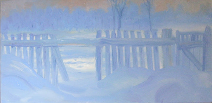 Painting titled "утро зимой" by Vladimir Kovalenko, Original Artwork, Oil
