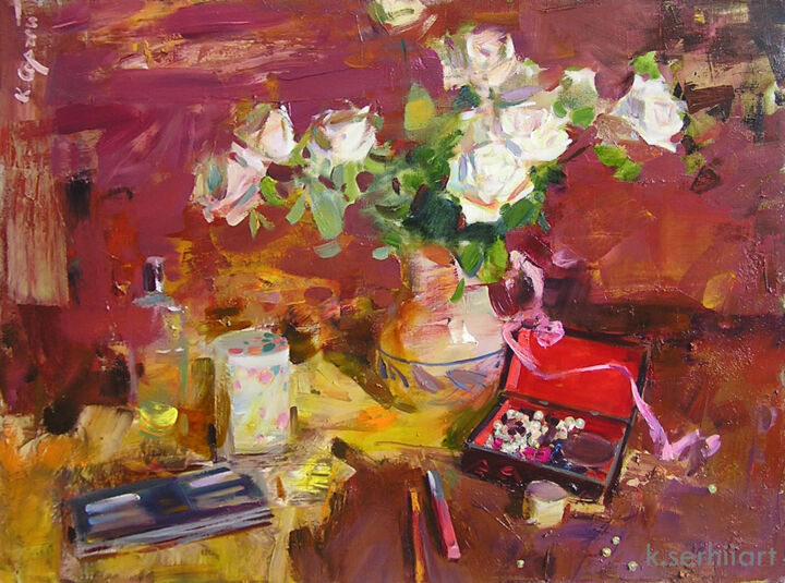 Pittura intitolato "roses" da Serhii Kovalenko, Opera d'arte originale, Olio