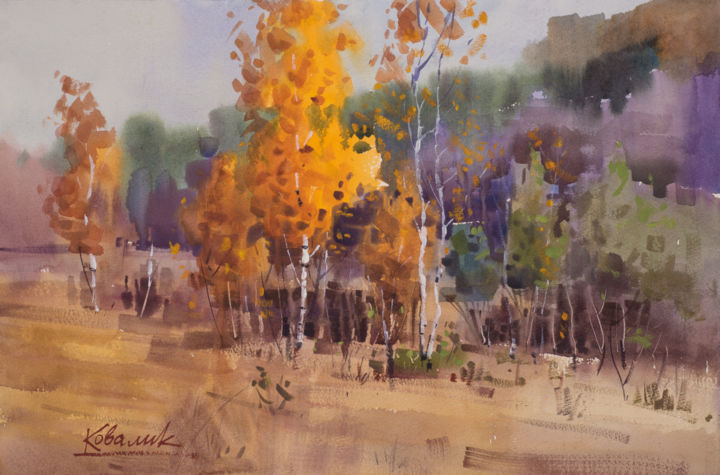 Painting titled ""Autumn color"" by Andrei Kovalik, Original Artwork, Watercolor