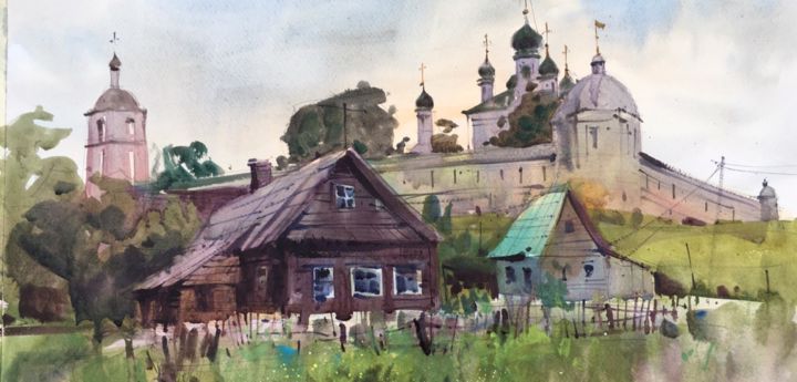 Painting titled ""Monastery. Peresla…" by Andrei Kovalik, Original Artwork, Watercolor