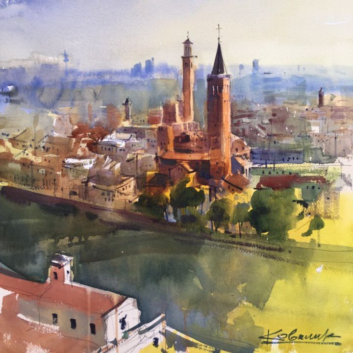 Painting titled ""Verona. Italy"" by Andrei Kovalik, Original Artwork, Watercolor