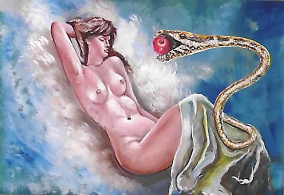 Painting titled "The temptation" by Kővári Attila, Original Artwork, Oil