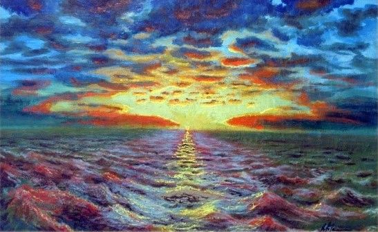Painting titled "sunset after thunde…" by Ruslan Shairakhmetov, Original Artwork, Oil